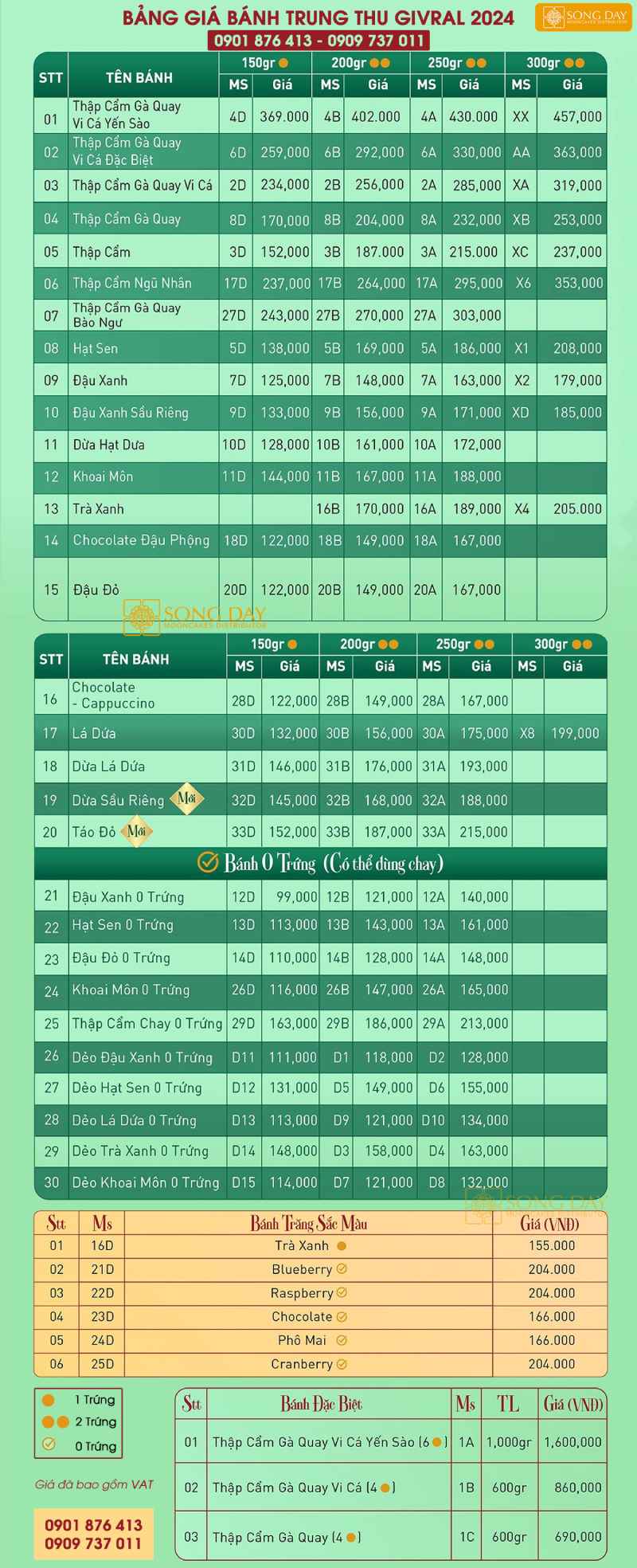 Bảng giá bánh Trung thu Girval 2024