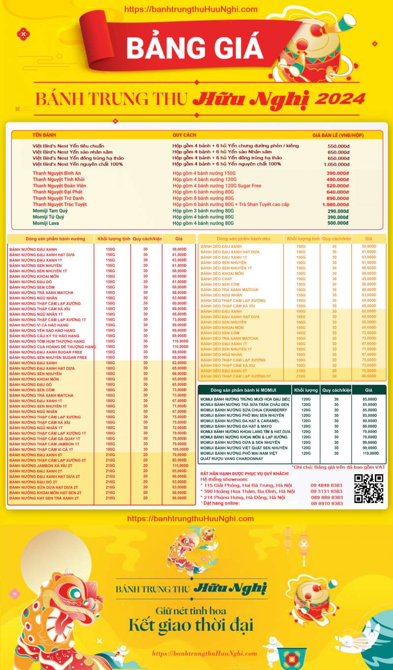 Bảng giá bánh Trung thu Hữu Nghị 2024