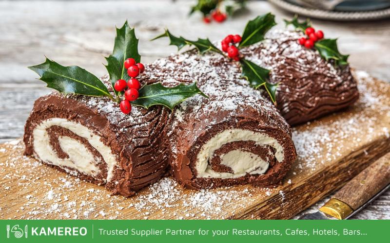 The Yule log cake has a unique shape, symbolizing good luck and happiness