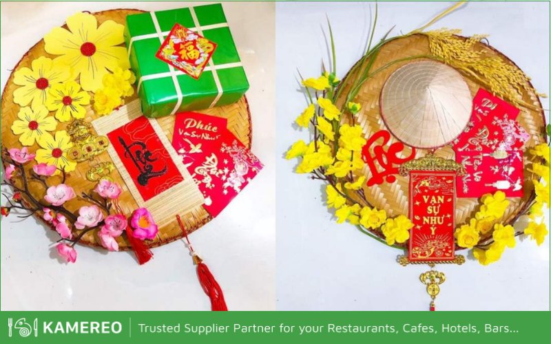Decorative Tet trays for cafes have a simple and rustic design