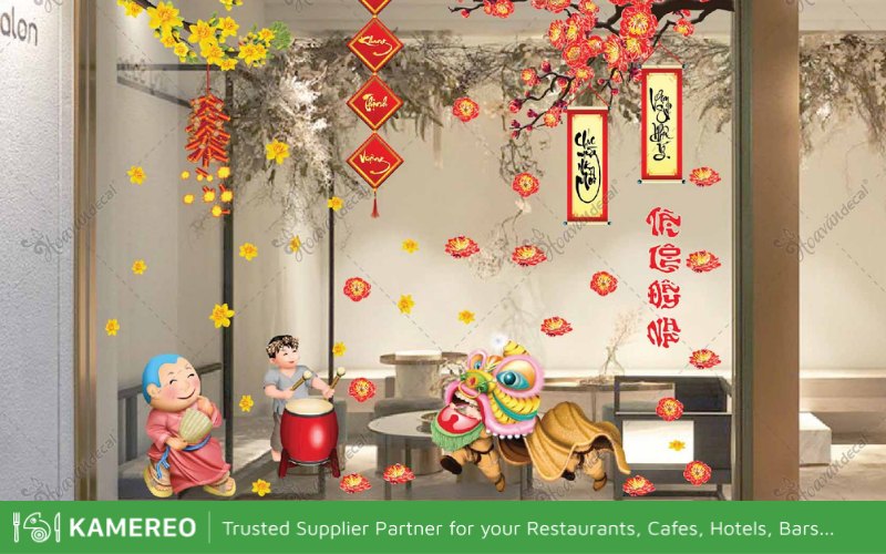 Decals are a popular choice for Tet cafe decoration