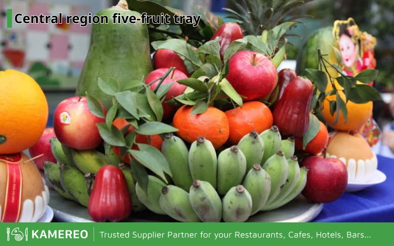 The Central region often displays a simple five-fruit tray during Tet
