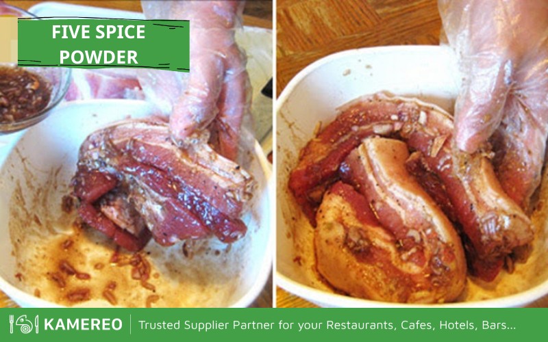Marinating fried meat with five-spice powder for enhanced color and flavor