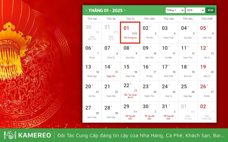 Tết Dương lịch nhằm ngày 01 tháng 01 năm 2025
