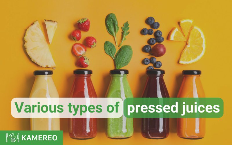 Compilation of delicious and popular pressed juices from fruits and vegetables