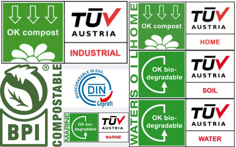 Some symbols of biodegradable certification
