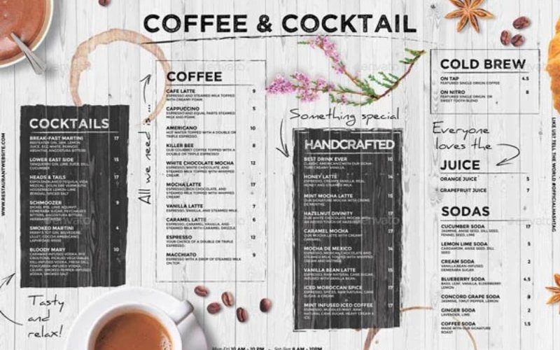 A beautifully designed cafe menu will enhance customer recall