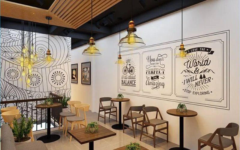 Giấy dán tường giúp bạn có thể tự decor quán cafe với giá thành rẻ hơn