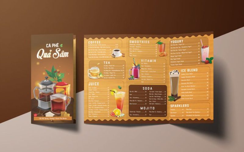 Mẫu menu gấp đầy màu sắc cho quán cà phê