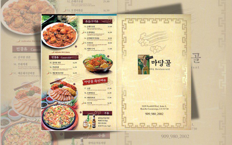 Thực đơn nhà hàng Hàn Quốc đơn giản, sang trọng