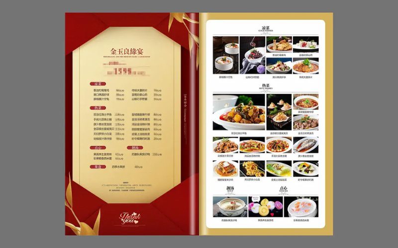 Menu đơn giản cho nhà hàng Trung Hoa