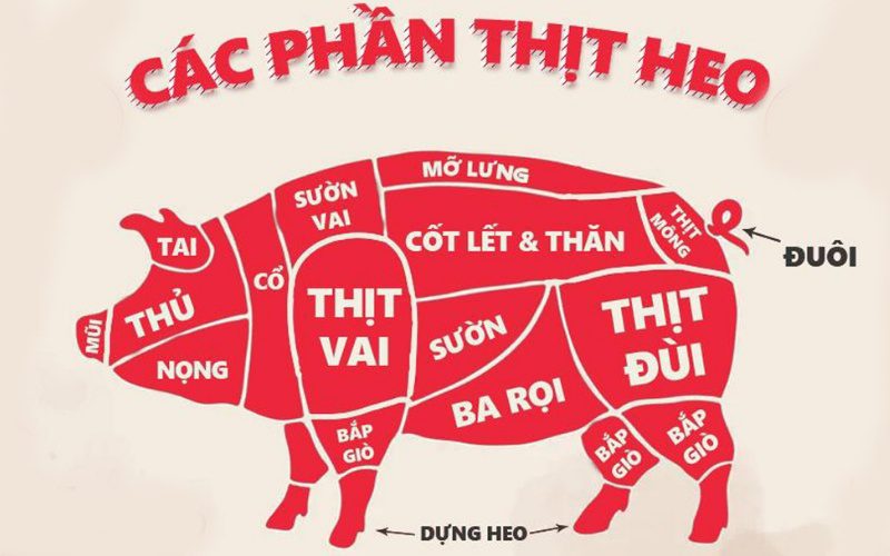 Ảnh minh họa các phần thịt của lợn