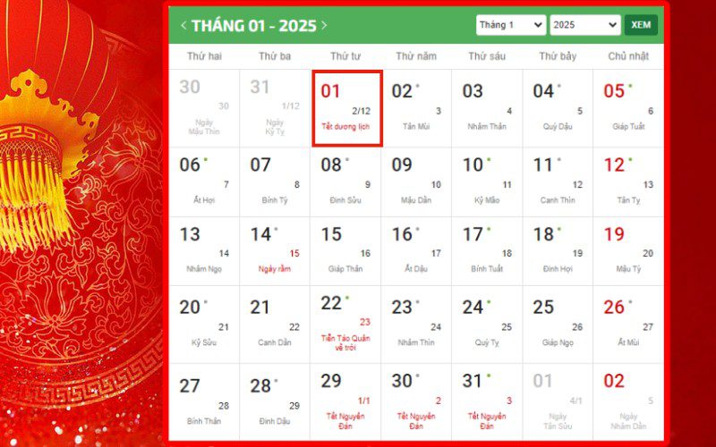 Tết Dương lịch nhằm ngày 01 tháng 01 năm 2025