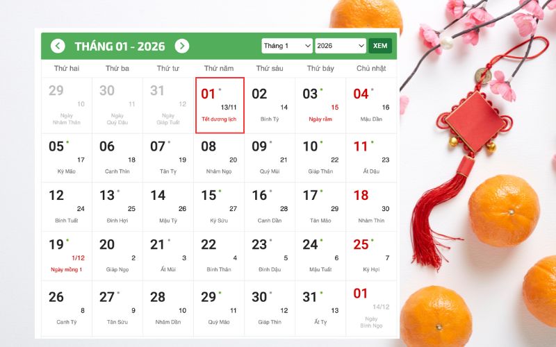 Tết Dương lịch nhằm ngày 01 tháng 01 năm 20Tết Dương lịch nhằm ngày 01 tháng 01 năm 2026Tết Dương lịch nhằm ngày 01 tháng 01 năm 202626