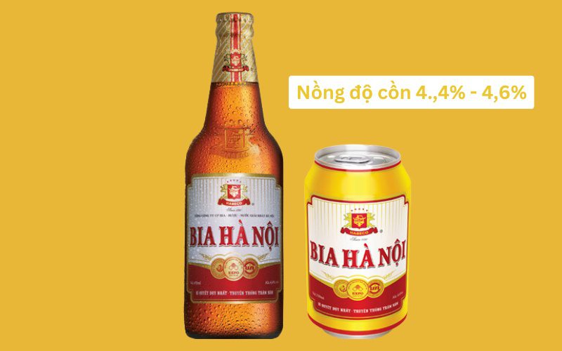 Chai bia Hà Nội nhãn đỏ có nồng độ cồn 4,4%, còn lon là 4,6%