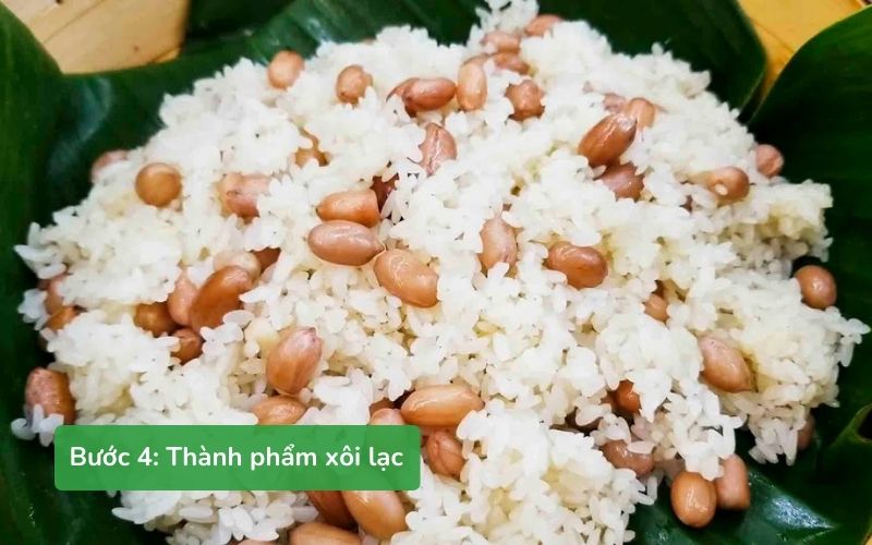 Xôi lạc chín thơm, có thể thêm dừa nạo để tăng thêm hương vị
