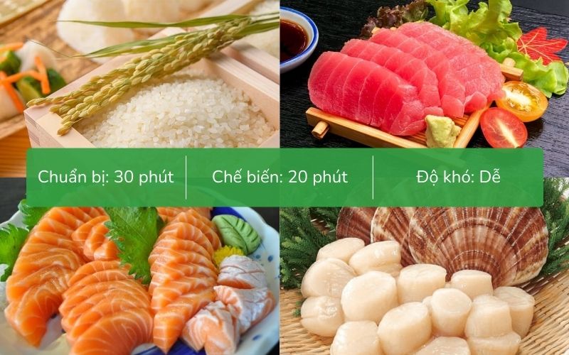 Nigiri sushi kết hợp tinh tế giữa các loại hải sản tươi ngon và cơm gạo Nhật dẻo thơm