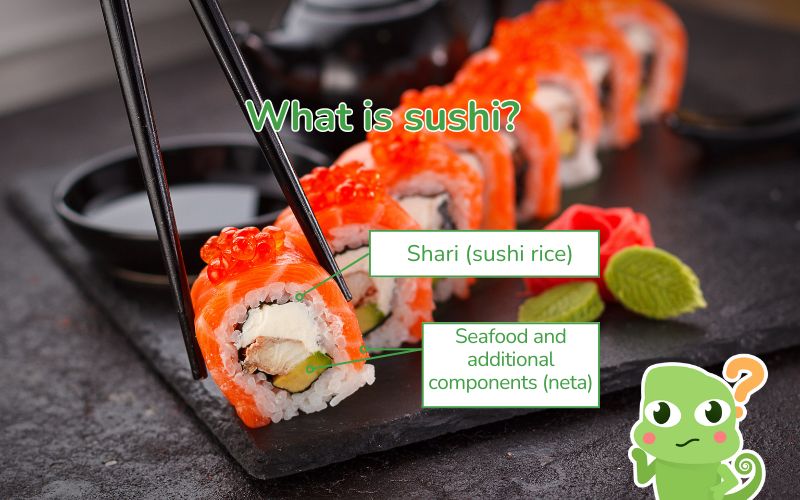 The flavor of sushi comes from the combination of rice, vinegar, and seafood
