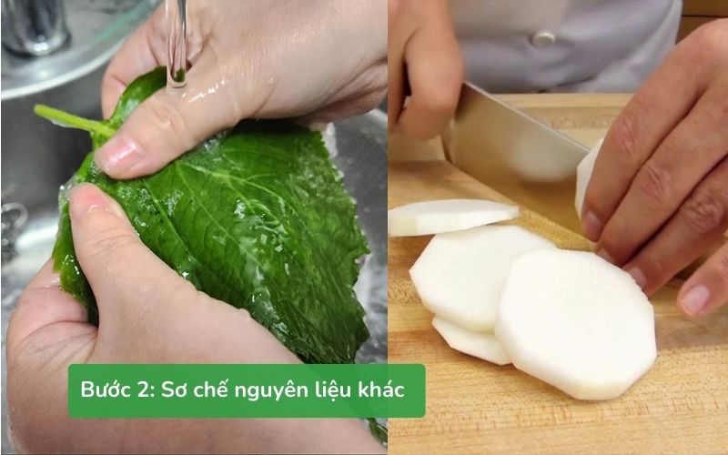 Chuẩn bị tía tô và bào sợi củ cải trắng