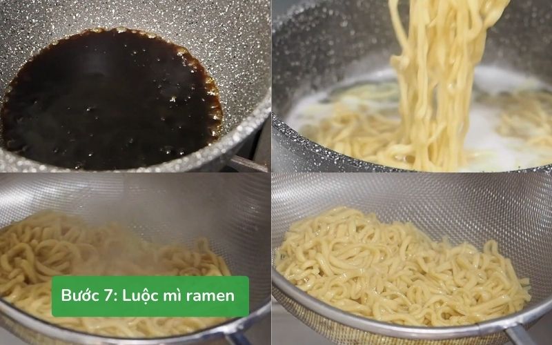 Hoàn thiện nước dùng và tiến hành luộc mì ramen