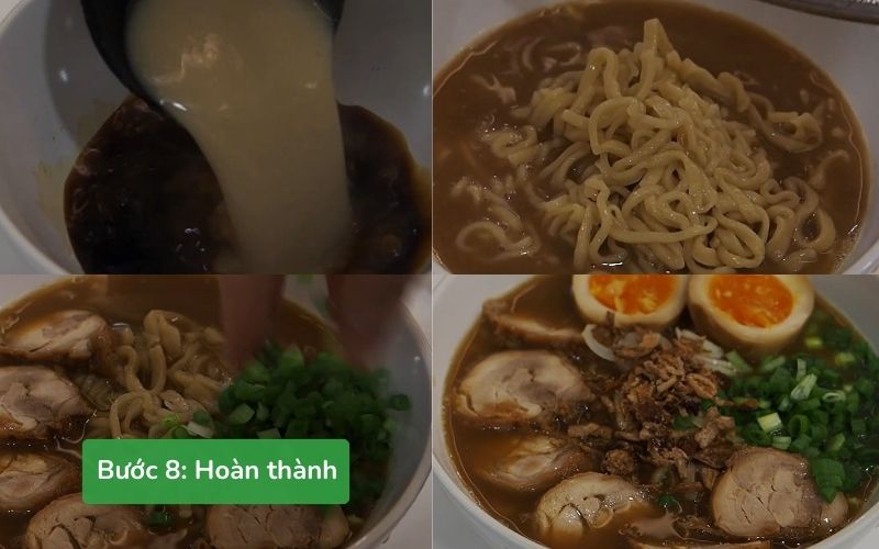 Trình bày các nguyên liệu đã chuẩn bị vào tô và thưởng thức
