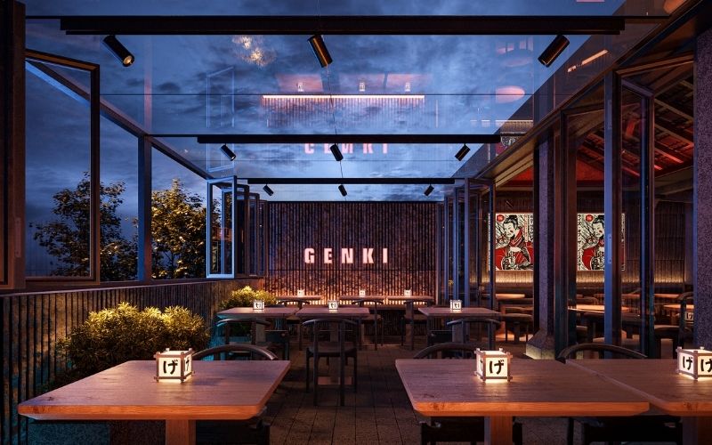 Genki Izakaya với không gian quán ấm cúng, phù hợp với các buổi tụ tập chill cùng gia đình và bạn bè