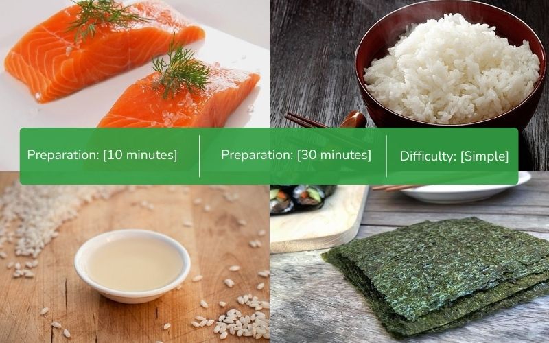 Fresh ingredients for salmon avocado sushi