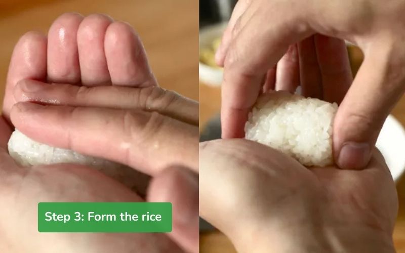 Pressed rice into an oval shape