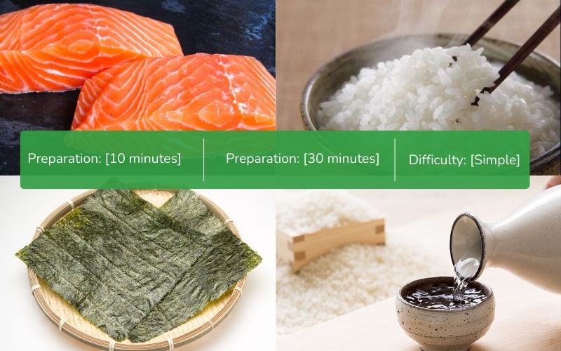 Fresh ingredients for raw salmon sushi