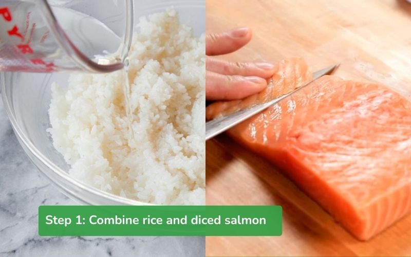 Fresh salmon cut into pieces for filling and outer layer