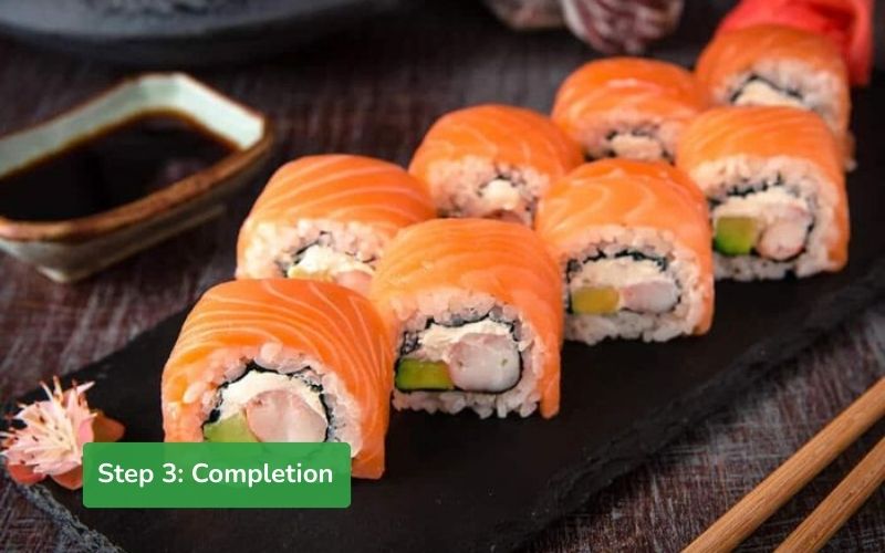 Beautifully finished raw salmon sushi