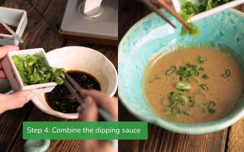 Preparing Ponzu and sesame dipping sauces