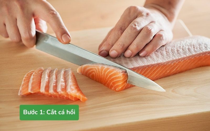 Cá hồi phi lê được cắt lát mỏng