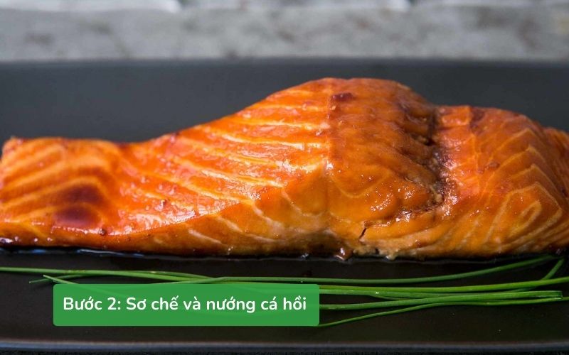 Cá hồi ướp gia vị được nướng chín vàng