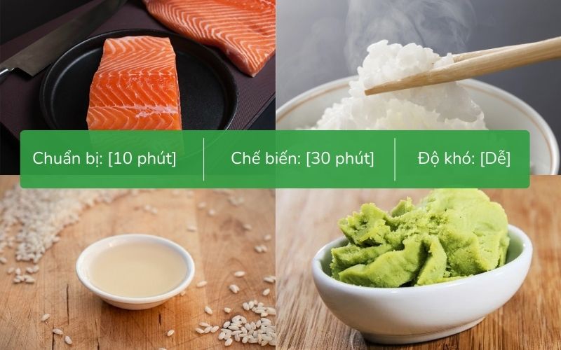 Nguyên liệu làm món sushi cá hồi Nigiri đơn giản