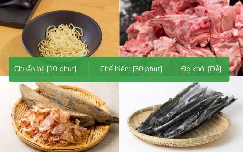 Kombu, katsuobushi và các gia vị đặc trưng góp phần tạo nên hương vị đặc trưng của mì Tonkotsu Ramen