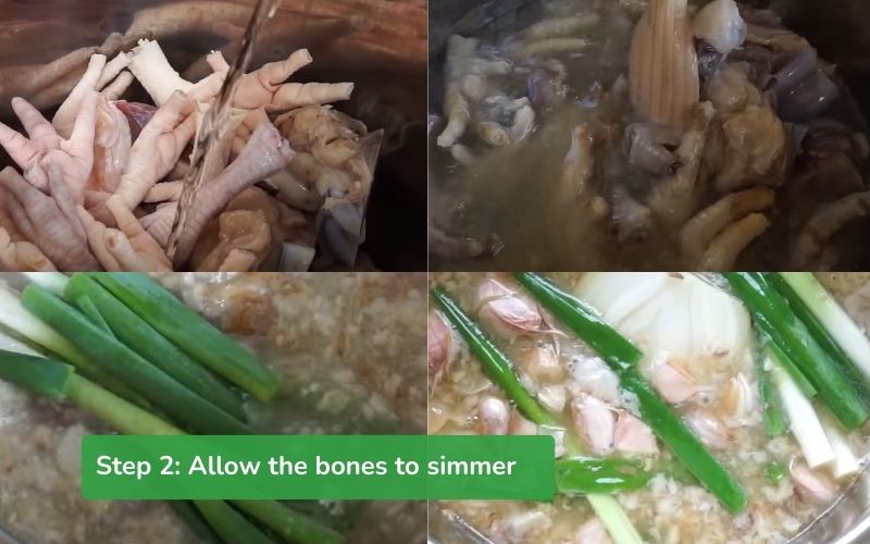 Simmer the bones and vegetables in a pressure cooker to extract the rich flavor