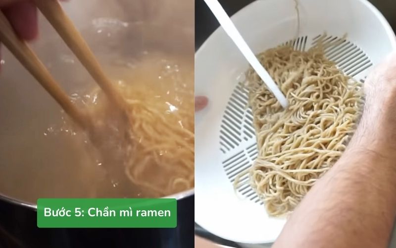 Chần mì ramen vừa chín tới để đảm bảo độ dai hoàn hảo