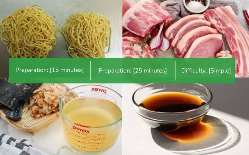 Authentic Tonkotsu Ramen recipe with ingredients like ramen noodles, pork, and soft-boiled eggs