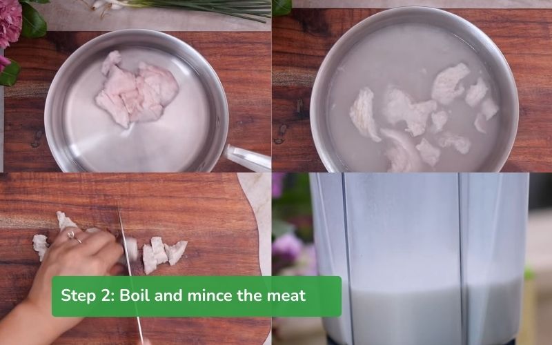 Pork is briefly boiled and blended with chicken broth