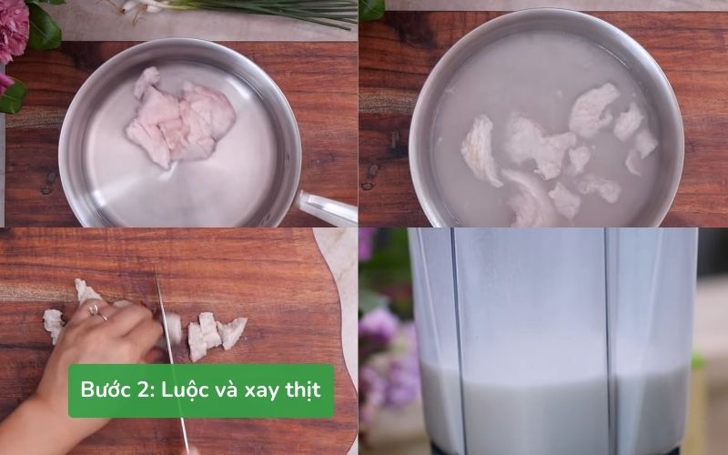 Thịt heo được luộc sơ và xay nhuyễn cùng nước hầm gà