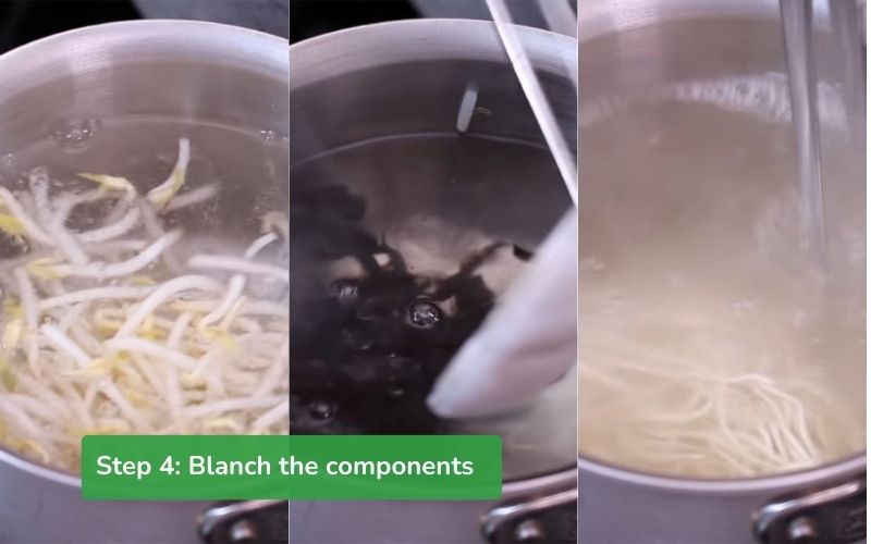 Blanched vegetables and ramen noodles