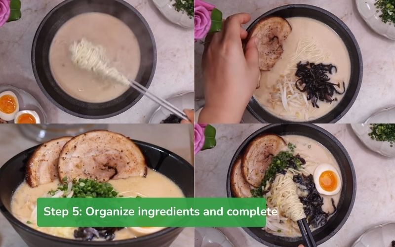 Arrange the ingredients to complete the Tonkotsu Ramen bowl