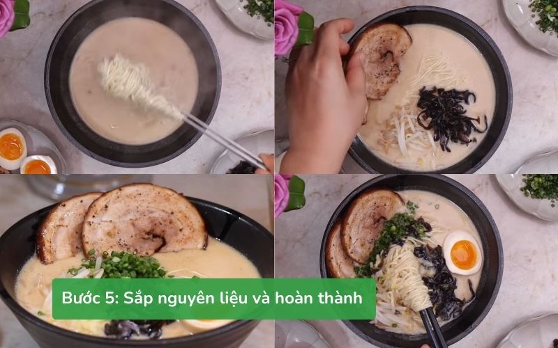 Bày trí các thành phần hấp dẫn để hoàn thành tô Tonkotsu Ramen