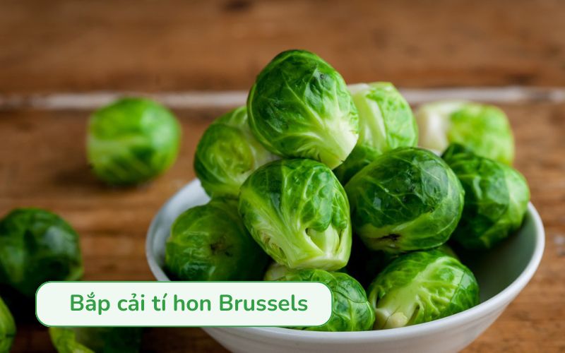 Bắp cải tí hon hình tròn nhỏ, vỏ xanh đậm và lõi giòn