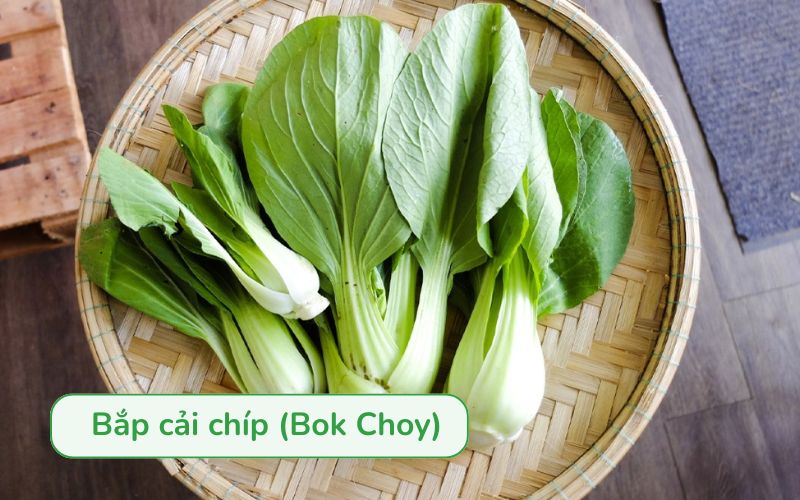 Bok Choy có thân trắng mọng nước, lá xanh đậm bóng mượt