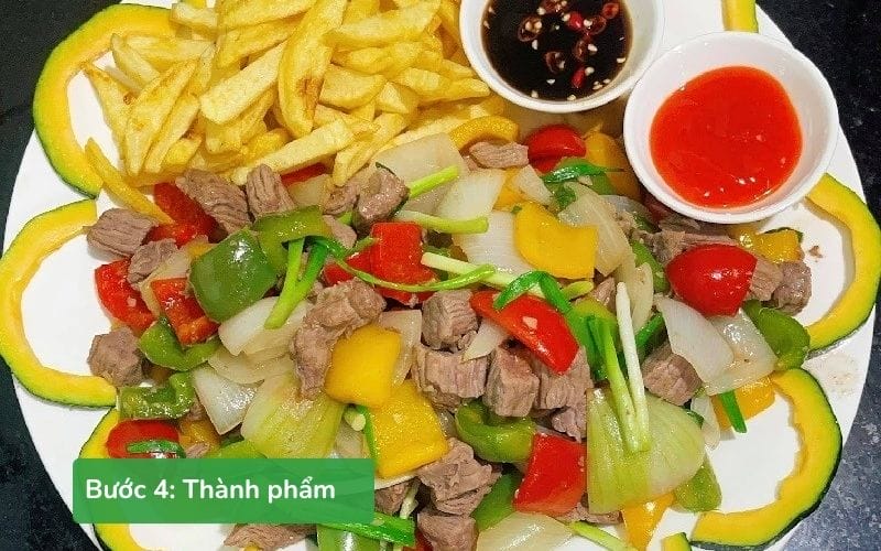 Món bò lúc lắc hoàn chỉnh với màu sắc hài hòa và hương vị đậm đà