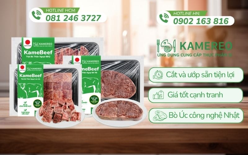 Thăn ngoại bò Úc KameBeef mềm ngọt, vân mỡ đẹp, lý tưởng cho món nướng