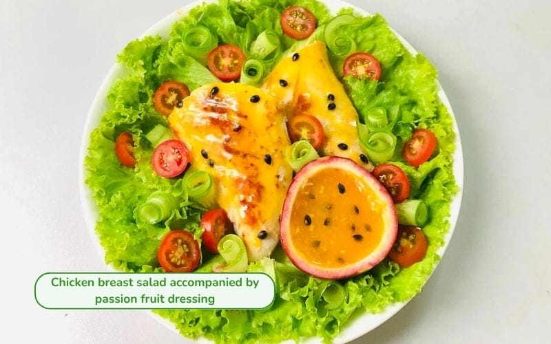Passion fruit sauce chicken breast salad is distinctively sweet and sour, ideal for hot days