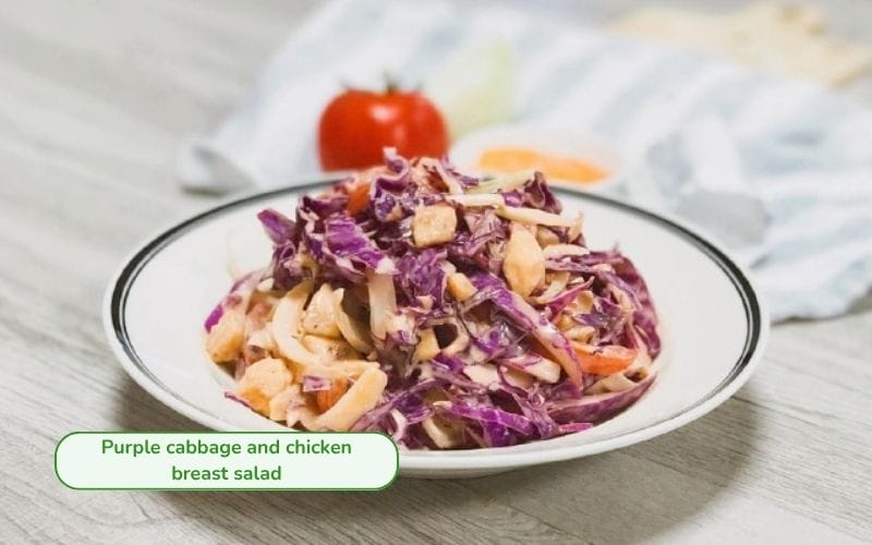 Purple cabbage chicken breast salad is a colorful and nutritious dish